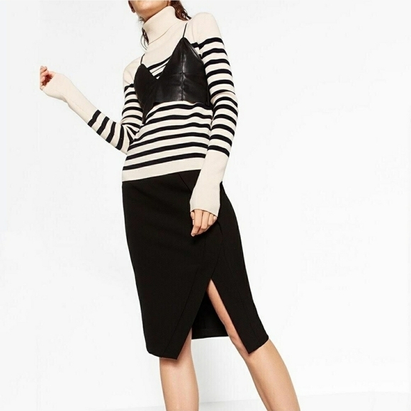 NWT ZARA WOMEN Black Asymmetrical Slit Pencil Skirt Size XS - Picture 6 of 9